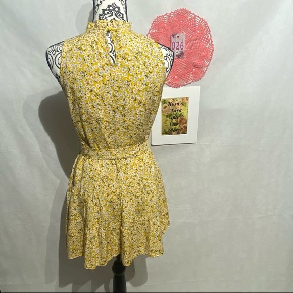 Shein Floral Print Halter Yellow Dress - Picture 4 of 9